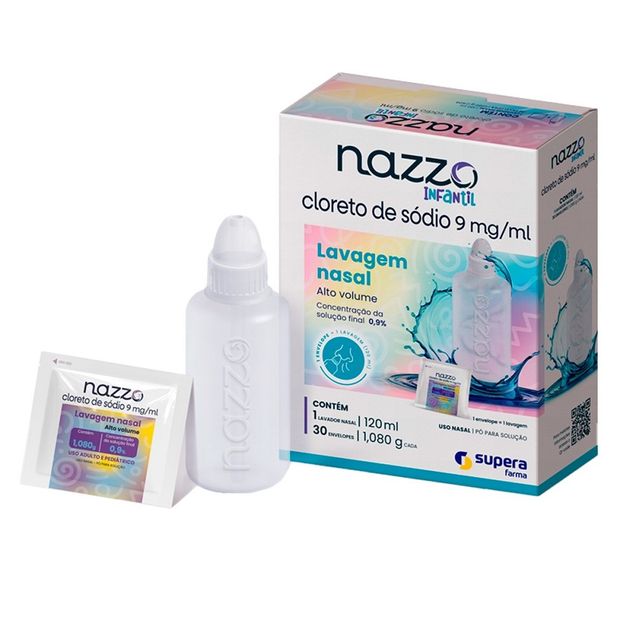Nazzo Alto Volume Infantil 0,9% SUPERA 30 sachês + lavador 120 ml