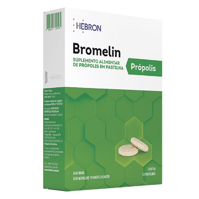 Suplemento Alimentar Bromelin Própolis Hebron 12 Pastilhas
