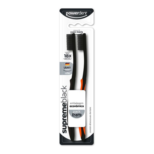 Escova Dental Powerdent Supreme Black Extra Macia 2 Unidades