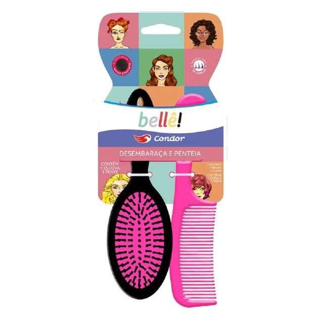 Escova para Cabelo Oval + Pente CONDOR Bellê 2 peças