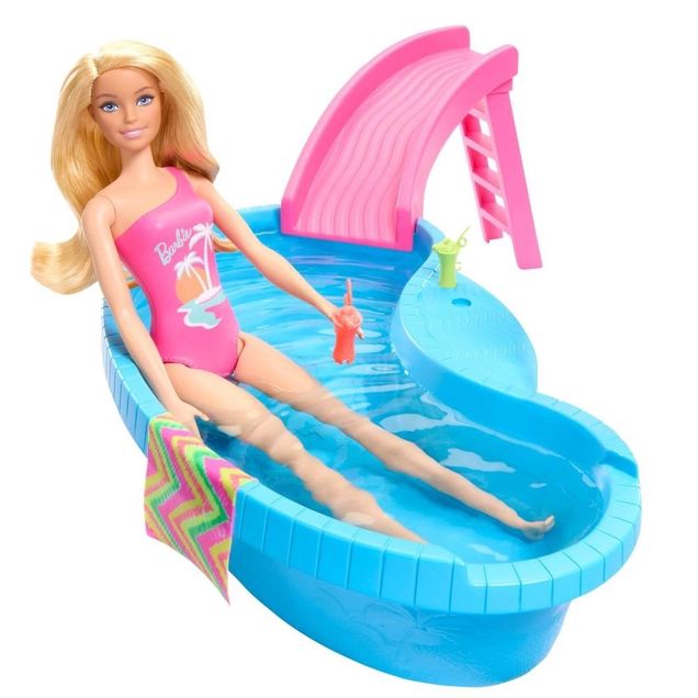 Barbie Piscina com Boneca Mattel Maiô Rosa e Acessórios 1 unidade