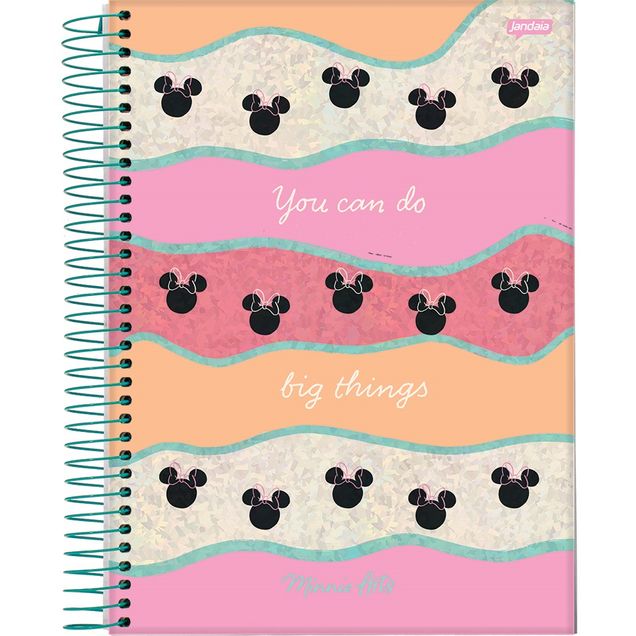 Caderno JANDAIA Capa Dura com Espiral Minnie Arts 160 folhas 10 matérias