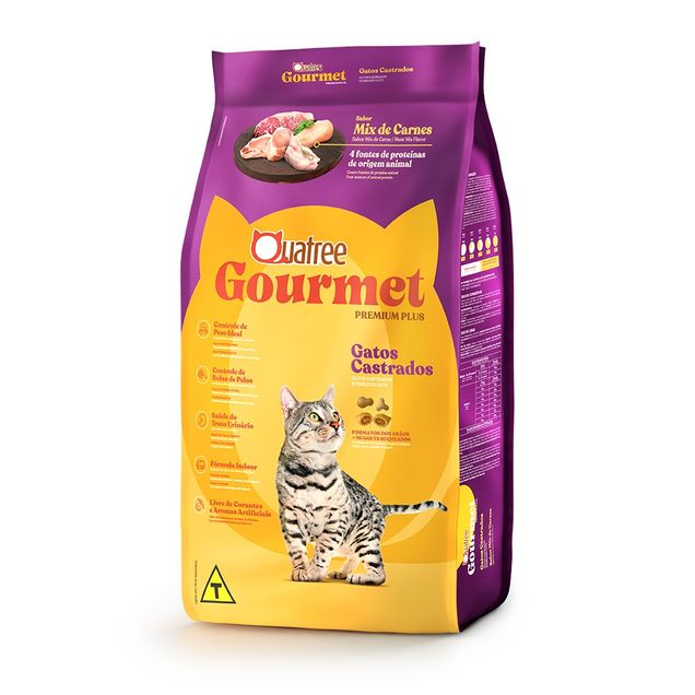 Ração Quatree Gourmet Gatos Castrados Mix de Carnes 1kg