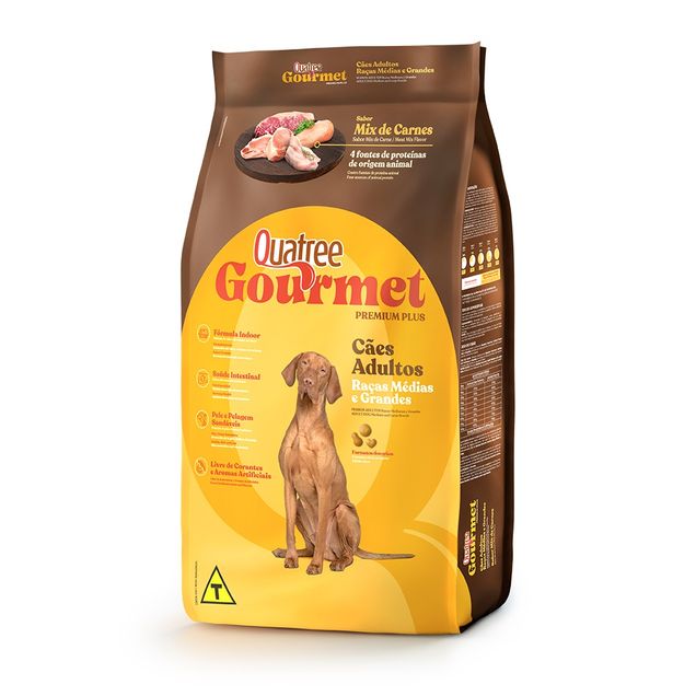 Ração Baw Waw Quatree Gourmet Adultos Médios e Grandes Mix de Carnes 15kg