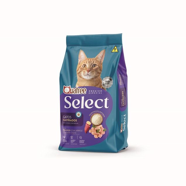Ração Quatree Select Gatos Castrados Frango, Arroz e Batata Doce 3kg