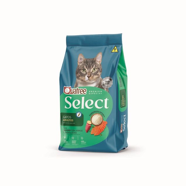 Ração Quatree Select Gatos Adultos Salmão, Arroz e Batata Doce 1kg