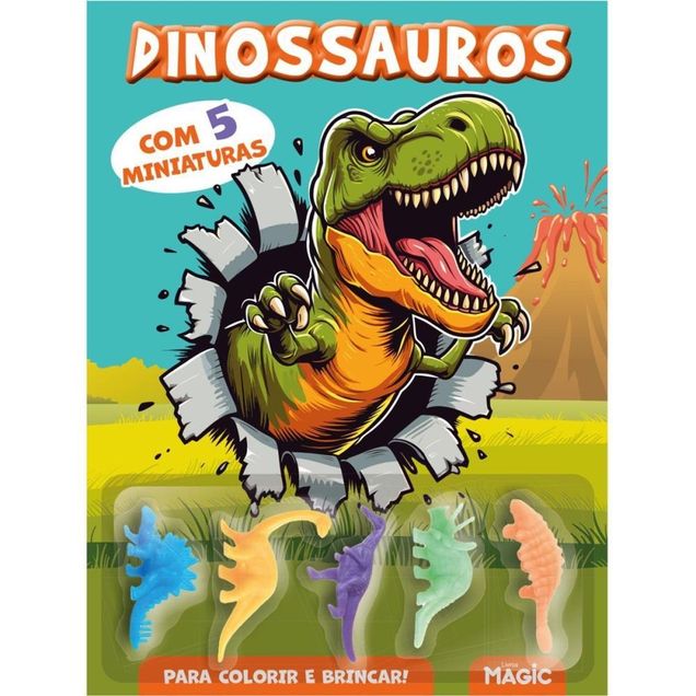 Livro Infantil Dinossauros Com 5 Miniaturas