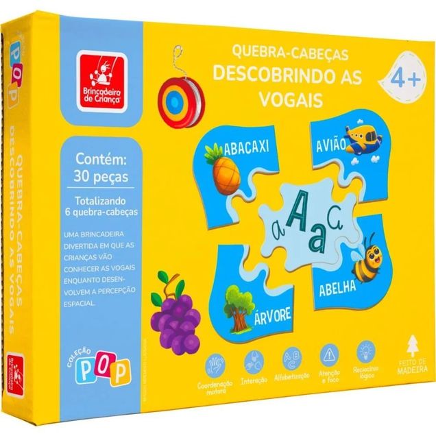 Brinquedo Quebra Cabeça Brincadeira de Criança Descobrindo Vogais 30 peças