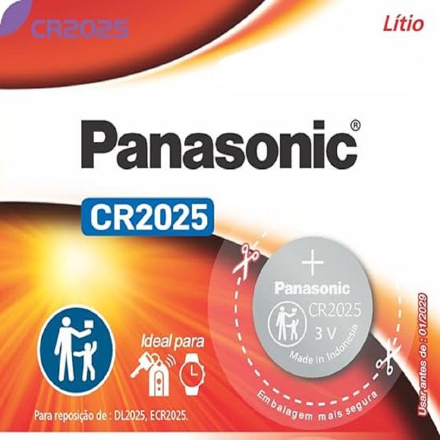 Bateria Panasonic CR2025 3V Lítio 1 Unidade