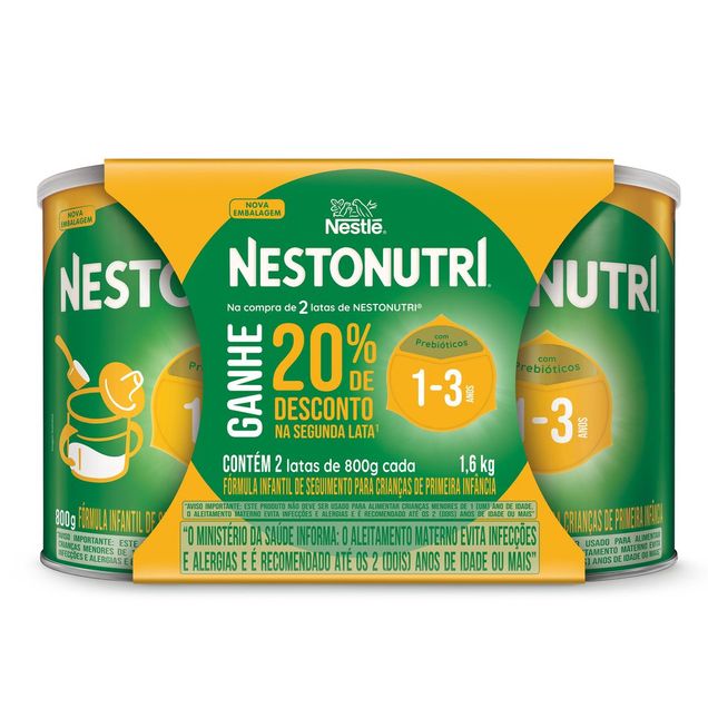 Kit Fórmula Infantil Nestonutri 1–3 anos 2unidades 800g cada - Kit Fórmula Infantil Nestonutri NESTONUTRI 1–3 anos 2x800g