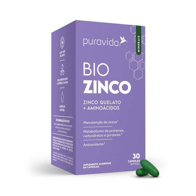 Suplemento Alimentar Puravida Bio Zinco 30 Cápsulas