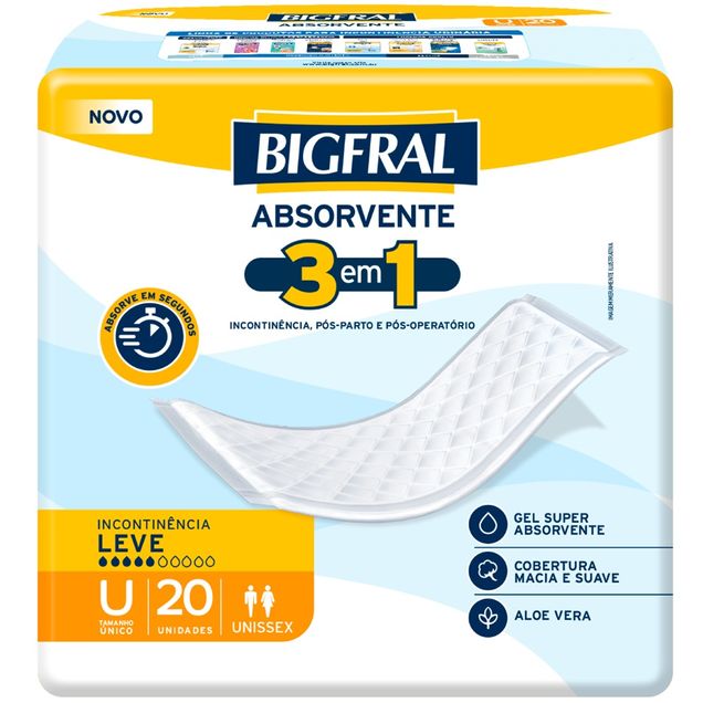 Absorvente Geriátrico Bigfral 3 em 1 Cobertura Macia Suave Sem Abas Fluxo Leve Tamanho Único 20 Unidades — foto 2