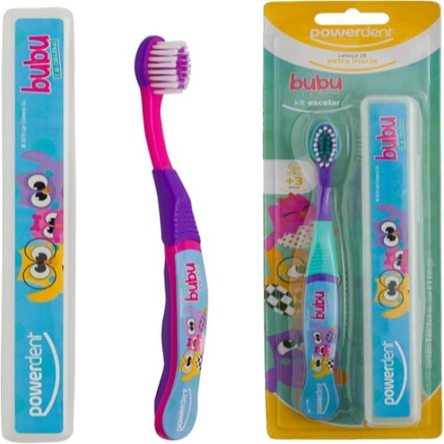 Escova Dental Infantil Powerdent Bubu Corujas com Estojo +3 Anos 1 Unidade