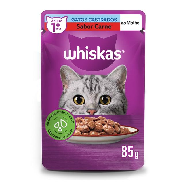 Ração Úmida para Gatos Castrados Whiskas Sabor Carne 85g