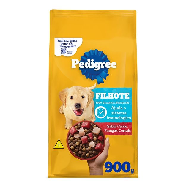 Ração Cão Filhote Pedigree Sabor Carne, Frango e Cereais 900g