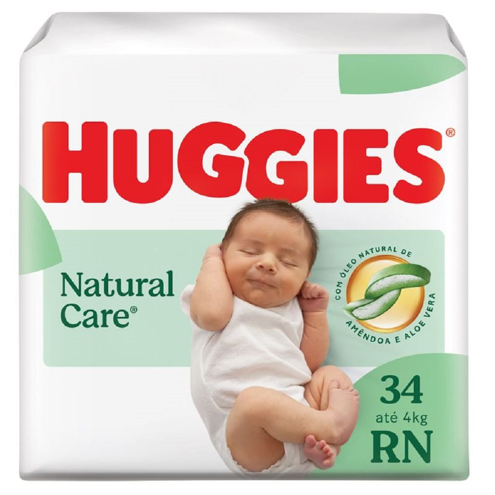 Fralda Huggies Descartável Premium Natural Care RN 34 Unidades
