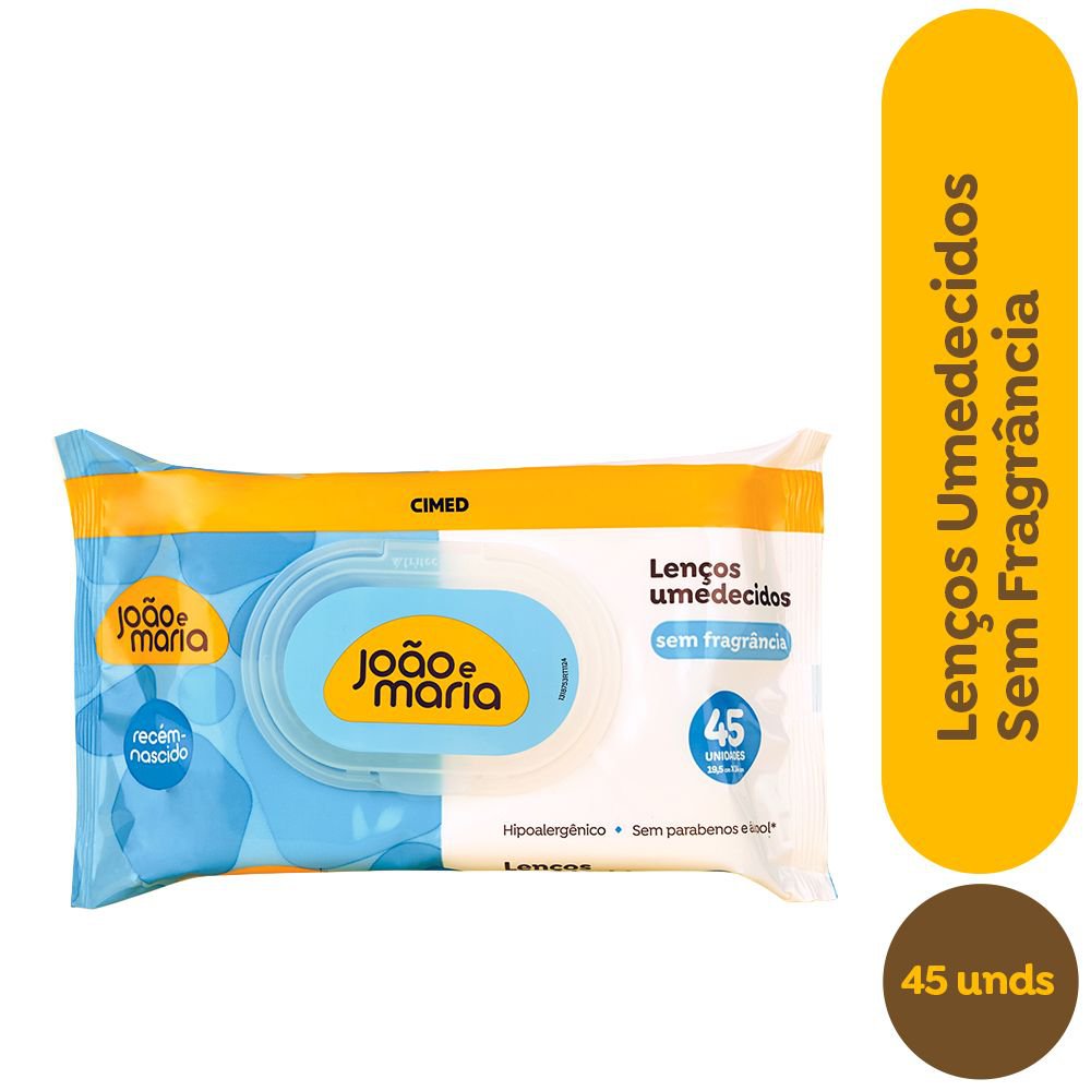 Lenço Umedecido João e Maria Sem Fragância Cimed 45 Unidades