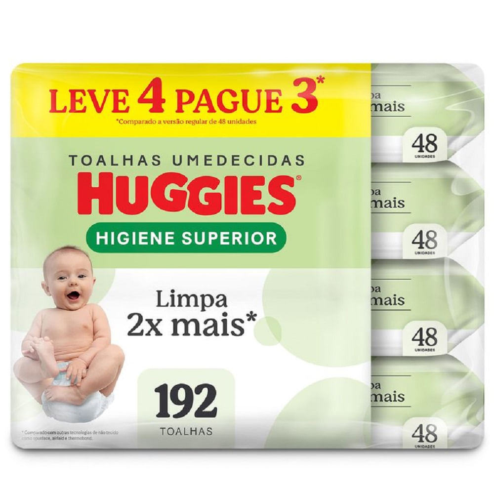 Lenços Umedecidos Huggies Higiene Superior Limpam 2x Mais 4x48 Unidades