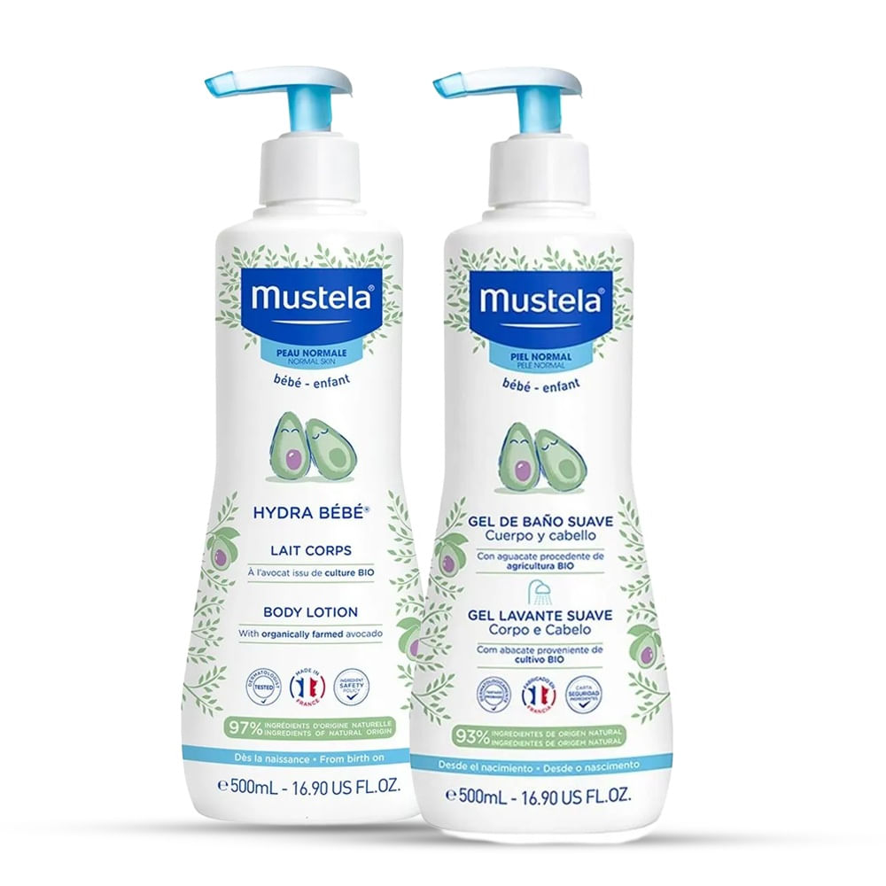 Mustela Kit Banho e Hidratação - Gel Lavante 500ml + Hydra Bebê 500ml