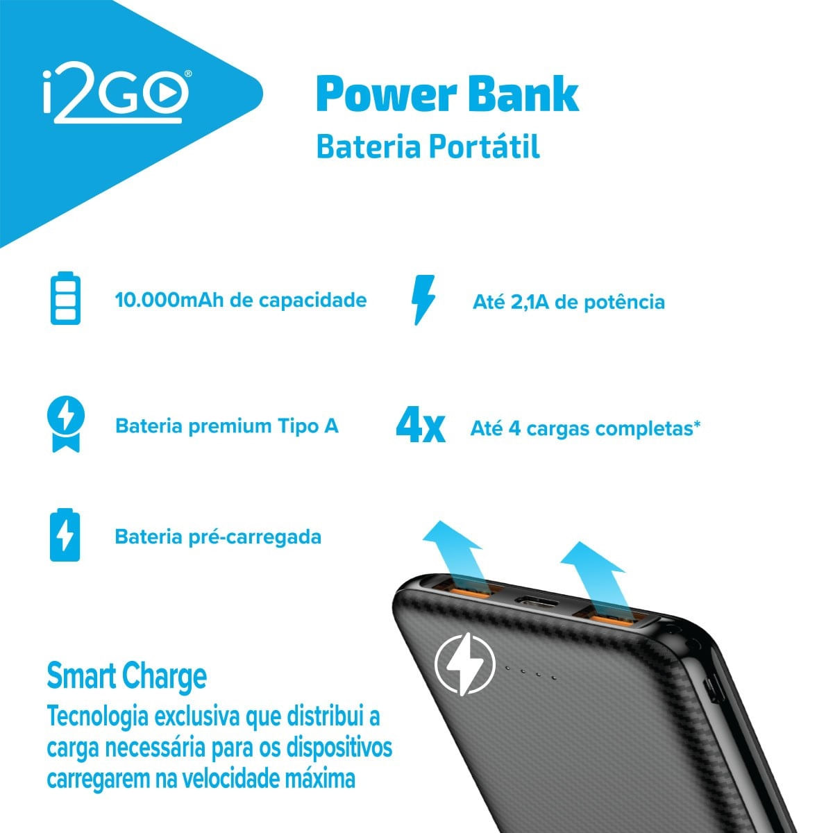 Power Bank I2go 2 Saídas USB 10.000MAH Basic Plus - Sortido